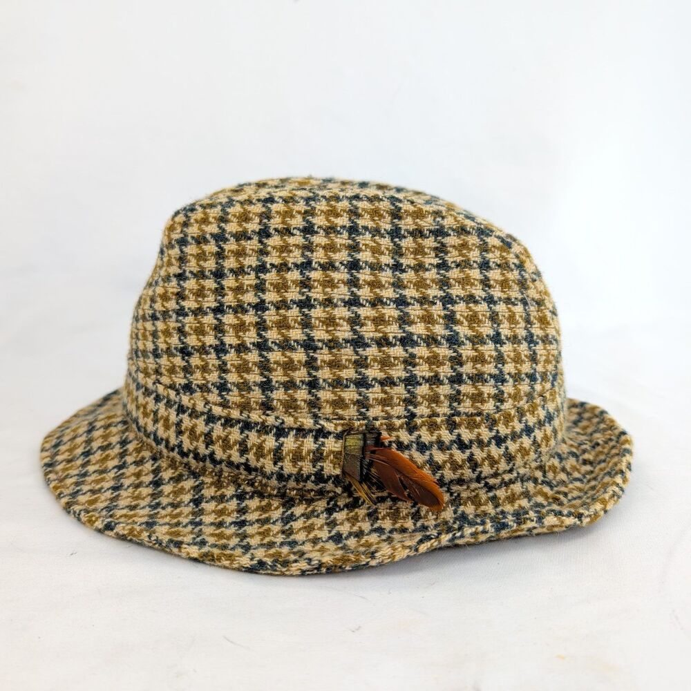 The Blarney Hat Irish Walking Tweed Wool Houndstooth Made in Ireland Size 7 1/4